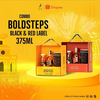Combo Boldsteps rượu Johnnie Walker Black & Red label 375ml 40% kèm nước trái cây