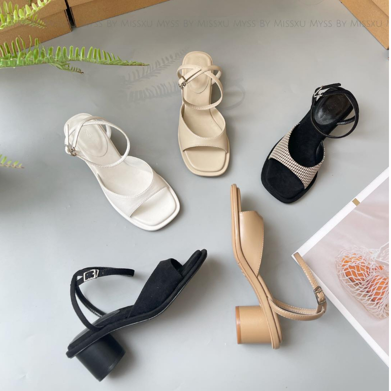 Giày sandal bảng ngang khoét sâu phối gót trụ 5 cm cao cấp MYSS - SD164