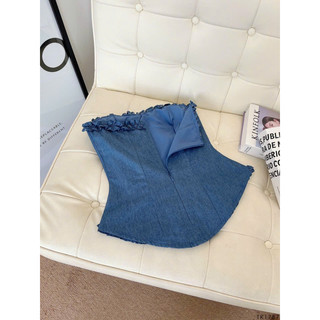 ( Chang Dress ) Áo ống croptop demin cột dây