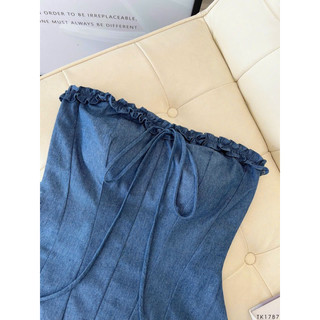 ( Chang Dress ) Áo ống croptop demin cột dây