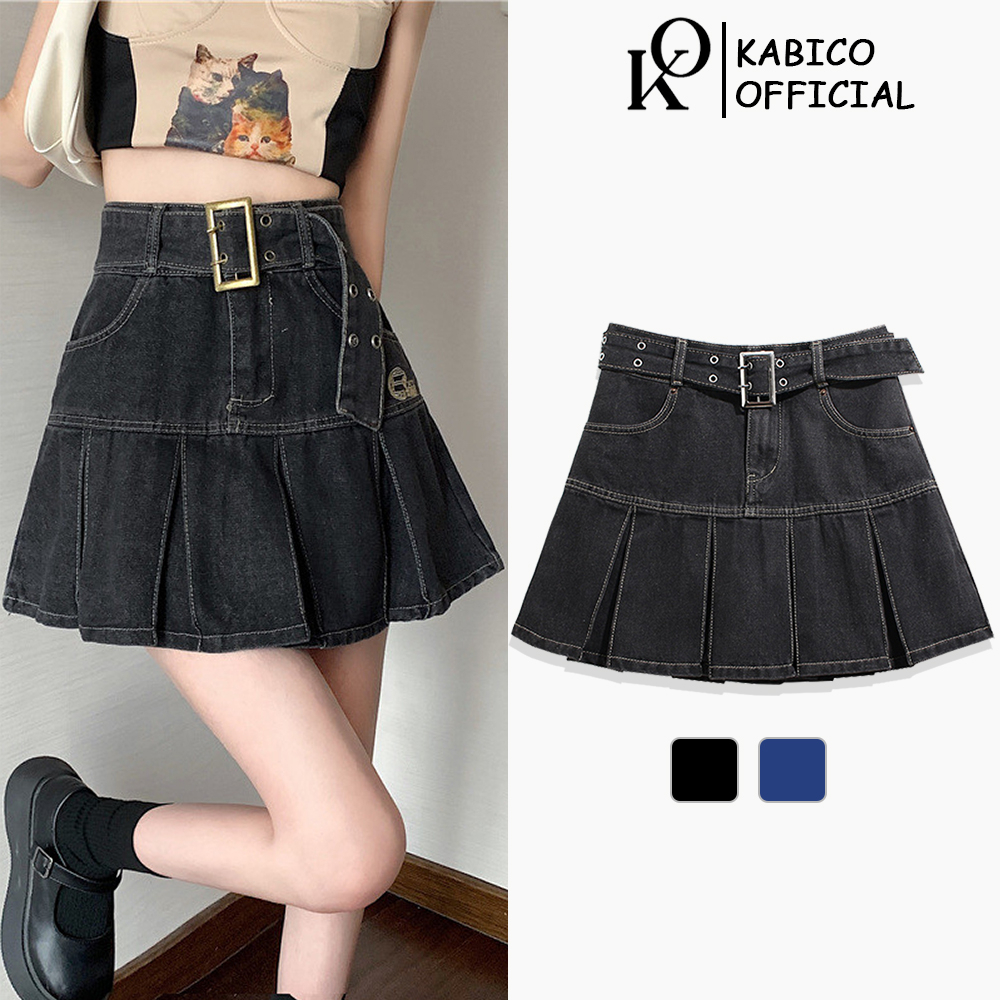 Chân váy jean kaki nữ KABICO dáng xòe, chân váy bò ngắn cạp cao kèm quần trong phong cách ulzzang Hàn Quốc V12 | BigBuy360 - bigbuy360.vn