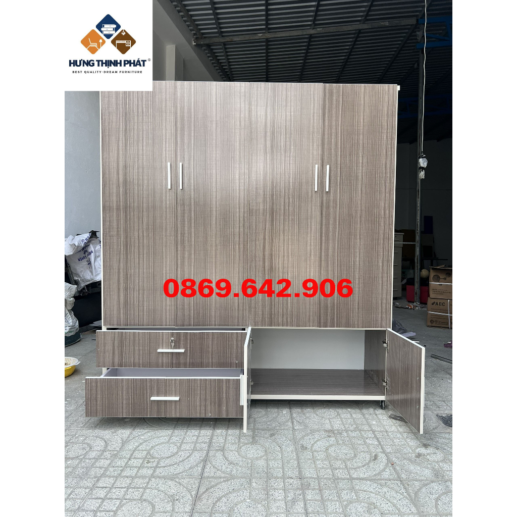 Tủ quần áo nhựa đài loan 4 cánh lớn màu xám 1m8x1m6x47