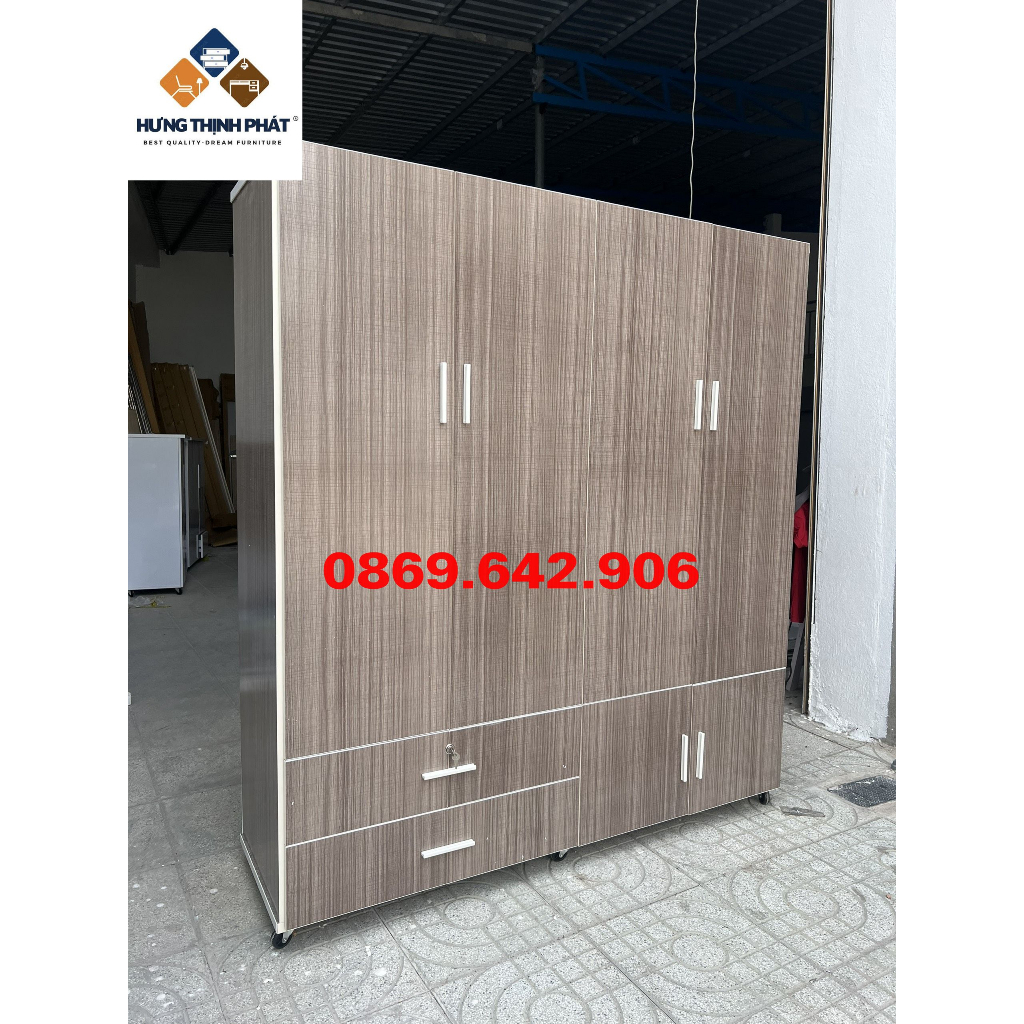 Tủ quần áo nhựa đài loan 4 cánh lớn màu xám 1m8x1m6x47