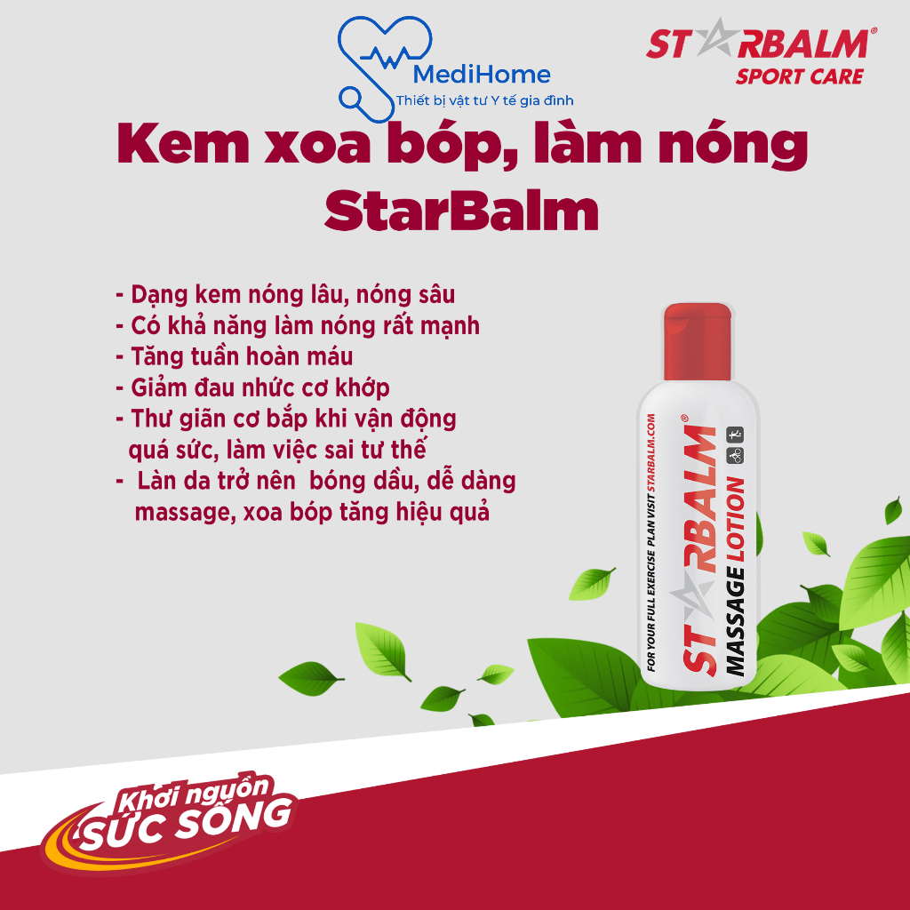 Kem xoa bóp Starbalm Massage Lotion 200ml làm nóng cơ trước vận động, giảm đau chấn thương - MediHome