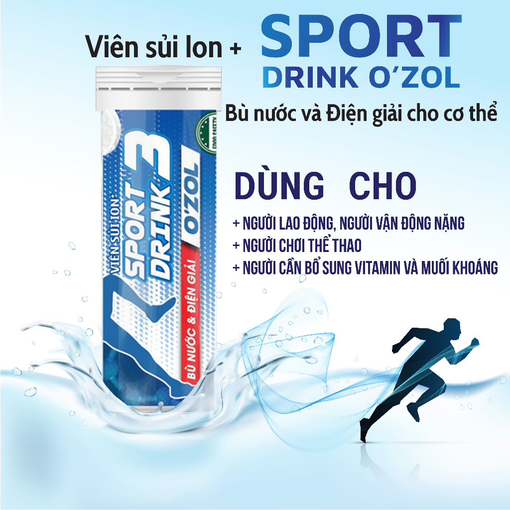 Viên Sủi Ion+ Sport Drink O'zol 3 Bù Nước Và Điện Giải Kèm Các Vitamin, Acid Amin Cho Cơ Thể