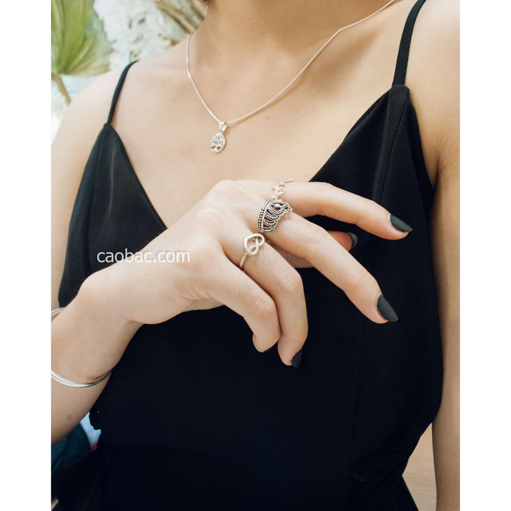 Nhẫn Nữ Caobac Sliver Chất Liệu Bạc Thái Cao Cấp Hoạ Tiết Hình Vương Miện Tim Món Quà Độc Lạ Dành Tặng Riêng Cho Bạn Nữ