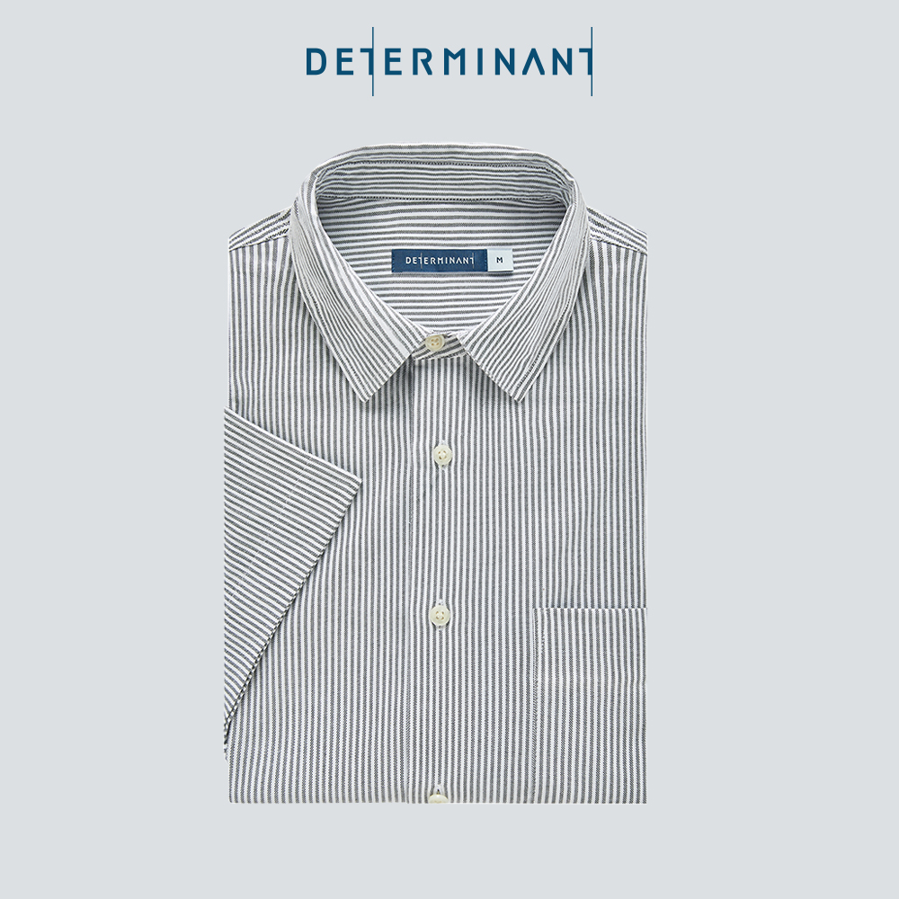 Áo sơ mi nam tay ngắn Oxford Cotton mềm mại kiểm soát độ ẩm thương hiệu Determinant - sọc Xám và Trắng [CS03]