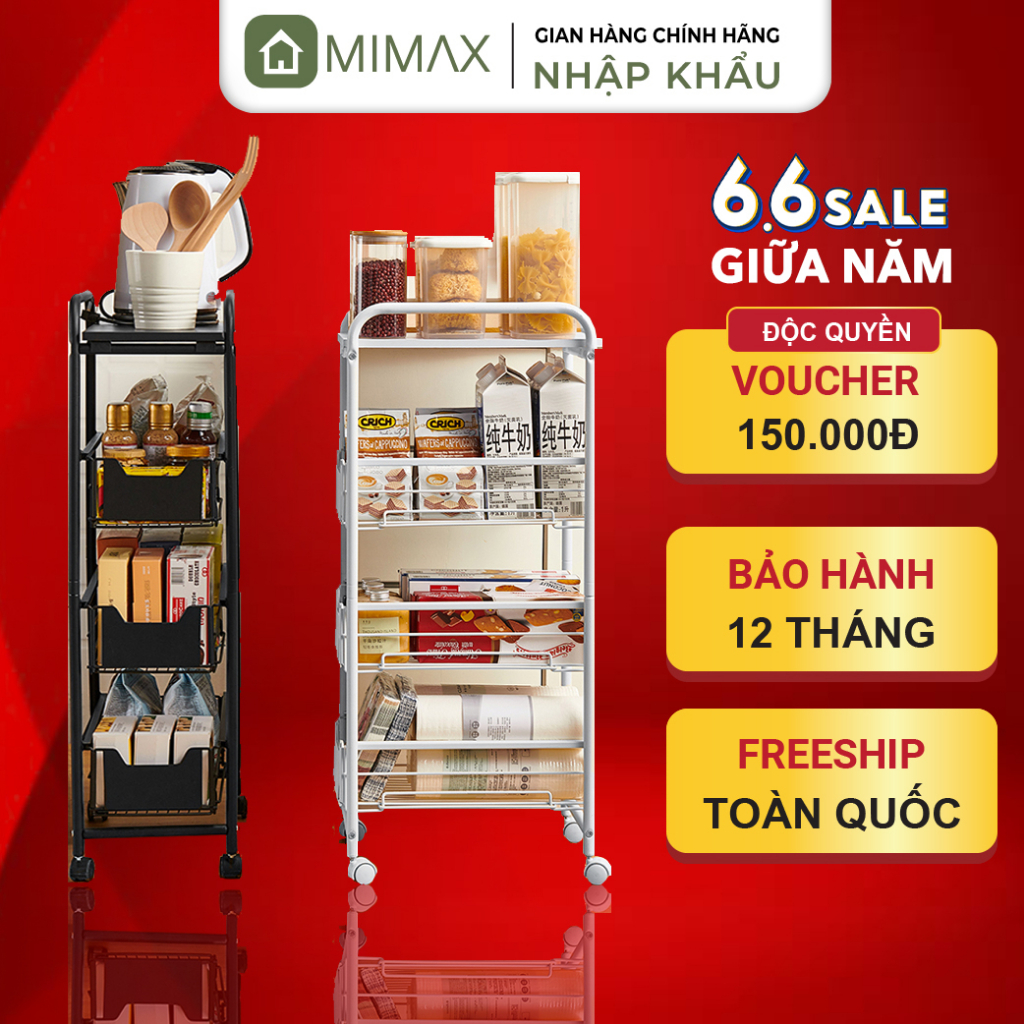 Kệ Góc Hẹp Để Đồ Đa Năng Nhà Bếp - Nhà Tắm Thông Minh Có Ngăn Kéo Đựng Rau Củ Quả MIMAX KDN05 Xoay Gia Vị 4 5 tầng
