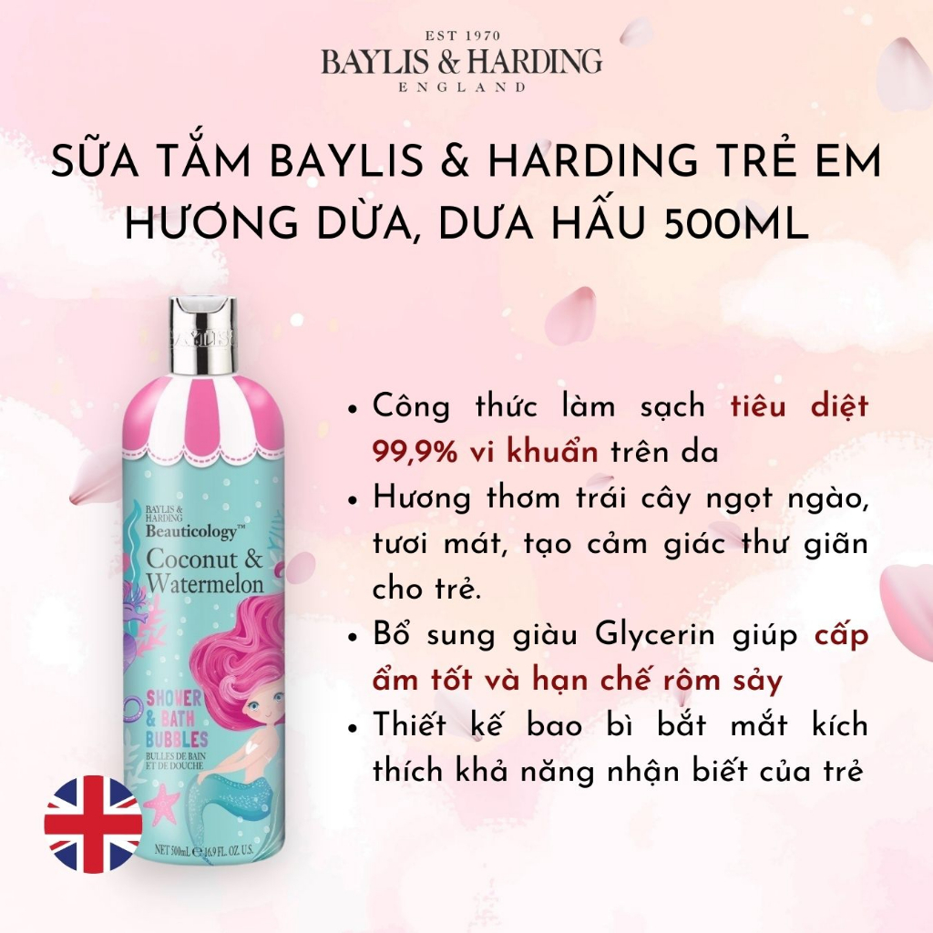 Combo Chăm sóc toàn thân cho mẹ và bé gồm Sữa tắm Baylis&Harding trẻ em hương dừa, dưa hâú và Tẩy da chết toàn thân Cycl