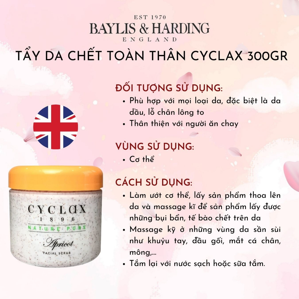 Combo Chăm sóc toàn thân cho mẹ và bé gồm Sữa tắm Baylis&Harding trẻ em hương dừa, dưa hâú và Tẩy da chết toàn thân Cycl