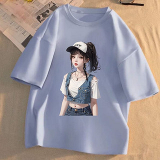 NNAAT 0082 Áo thun nam nữ form rộng tay lỡ unisex hình in cô gái tóc đuôi ngựa màu đen