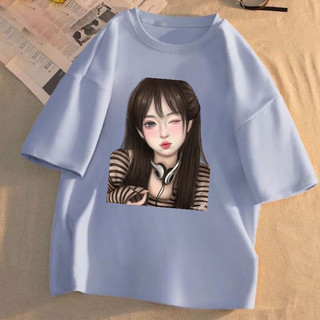 NNAT 0085 Áo thun nam nữ form rộng tay lỡ unisex hình in cô gái chu môi