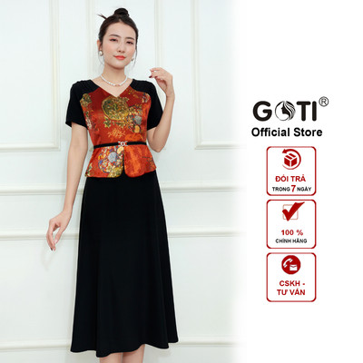 GOTI Đầm Trung Niên Dáng Dài Kiểu Dự Tiệc Cao Cấp Vải Lụa Tay Cánh Tiên Cho Mẹ U40 U50 Thiết Kế 3370 3340 3330