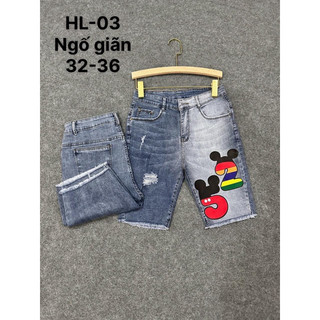 Bigsize quần ngố jeans co giãn, lưng cao, xanh sáng