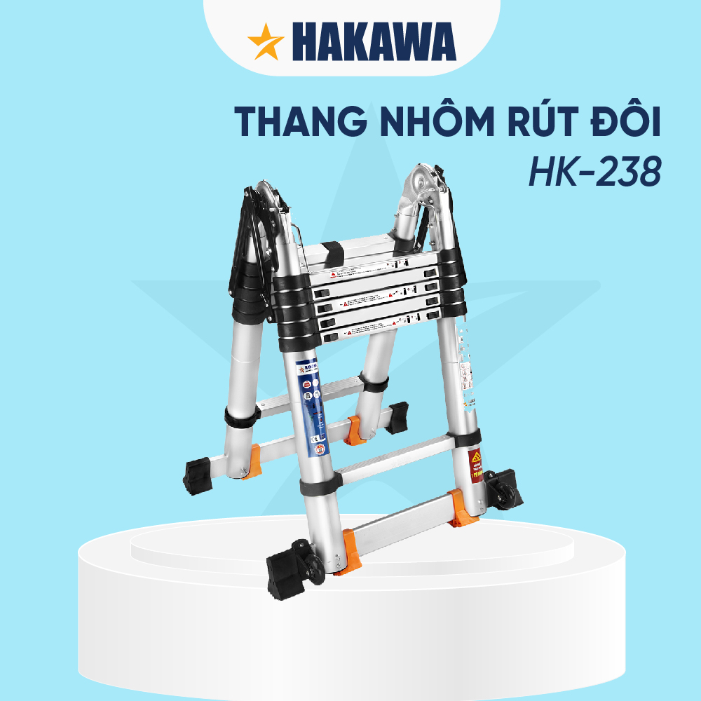 Thang nhôm rút đôi cao cấp HAKAWA - HK-238 (3.8M) - Phân phối chính hãng - Bảo hành 2 năm