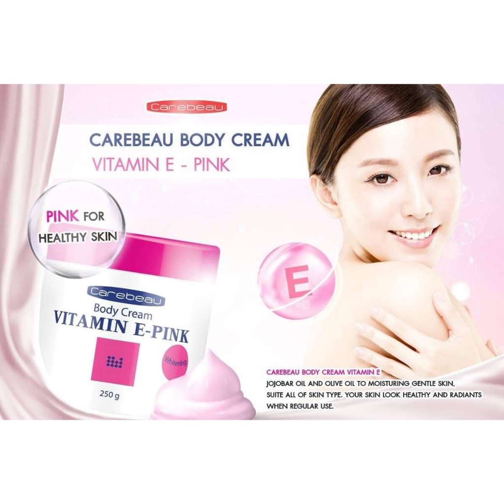 Kem dưỡng da toàn thân Vitamin E Carebeau Thái Lan màu hồng 250ml