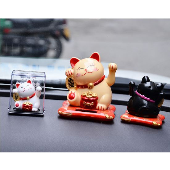 Tượng Mèo Thần Tài Vẫy Tay, Mèo Chiêu Tài Mini Năng Lượng Mặt Trời