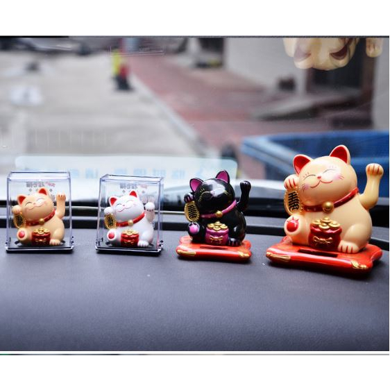 Tượng Mèo Thần Tài Vẫy Tay, Mèo Chiêu Tài Mini Năng Lượng Mặt Trời