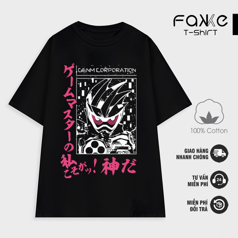 Áo thun Unisex Kamen Rider Genm Oversized 100% Cotton (Black) ngắn tay