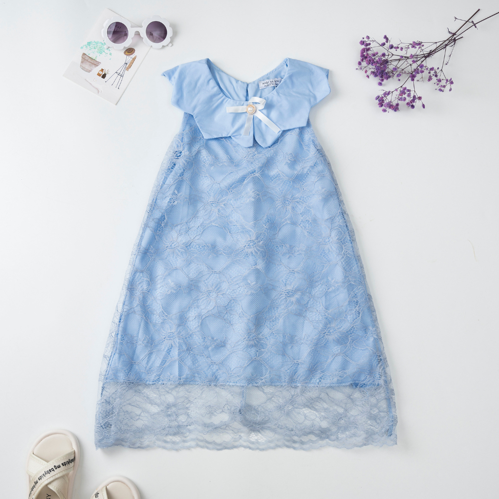 Váy cho bé giá T3 NHẬT HÀ chất liệu voan tơ 2 lớp thiết kế cổ siêu điệu