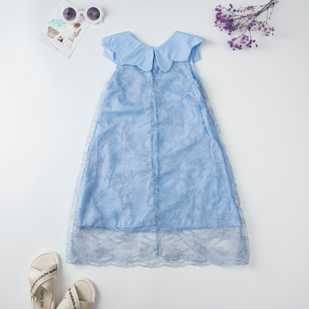 Váy cho bé giá T3 NHẬT HÀ chất liệu voan tơ 2 lớp thiết kế cổ siêu điệu