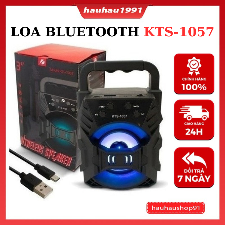 Loa Bluetooth mini xách tay KTS-1057 nhỏ gọn âm thanh siêu hay đèn led nhấp nháy Hỗ trợ cắm thẻ nhớ, USB