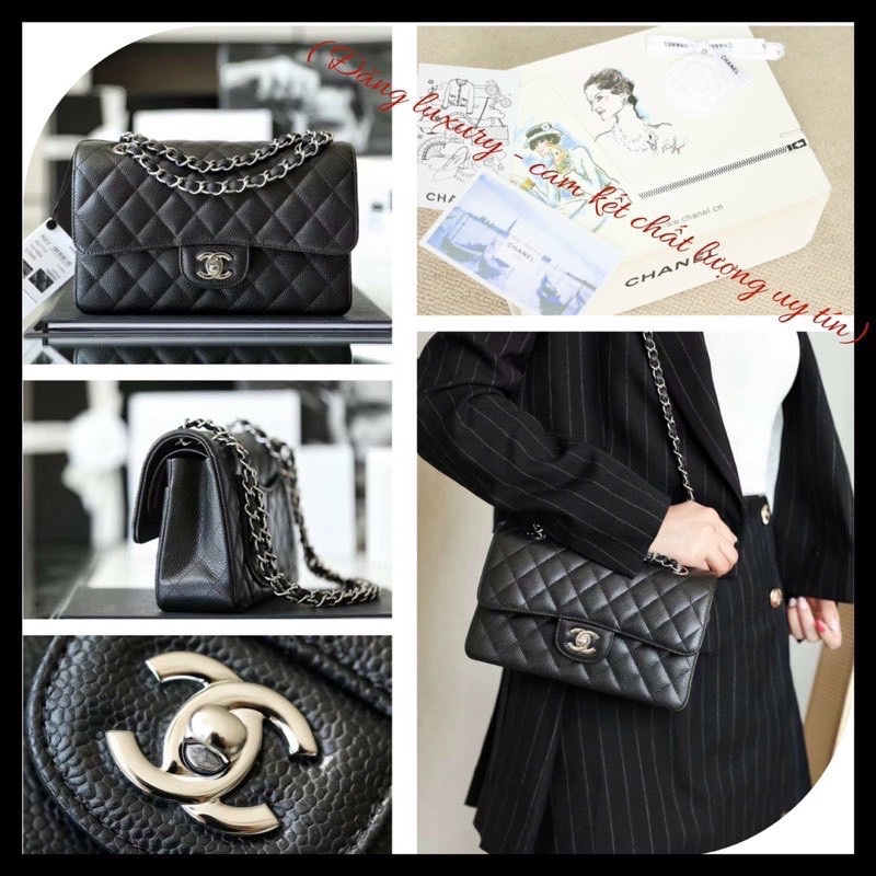 ✅Túi CLASSIC 23cm - Hàng nguyên bản - Da bê hạt caviar