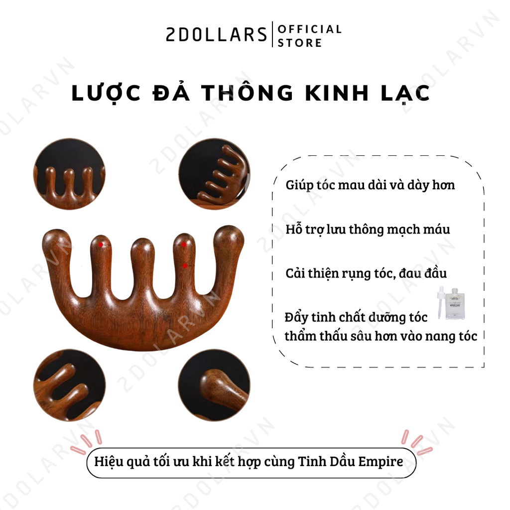 Lược Gỗ Nghiến Thơm Đả Thông Kinh Lạc Massage Da Đầu