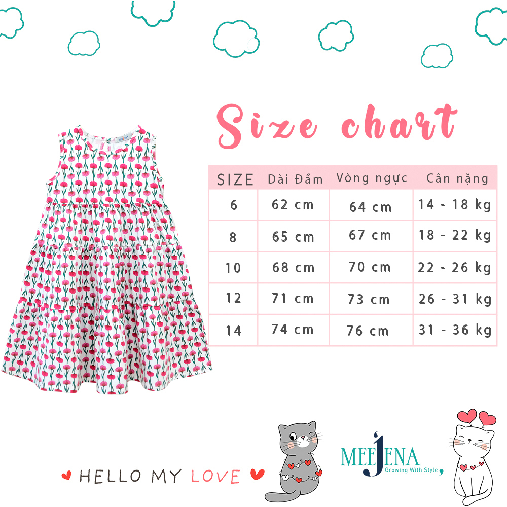 Đầm Bé Gái Sát Nách Tùng Xòe từ 14-36 kg MEEJENA - 100% Cotton - 2739