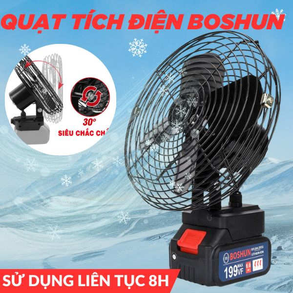 Quạt Tích Điện Boshun Quạt Chạy Pin 10 Cell Chân Pin Makita Phổ Thông bảo hành 12 tháng