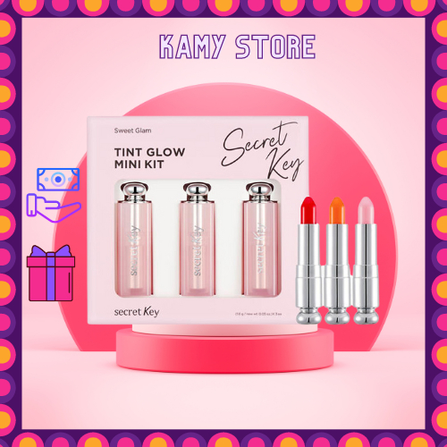 Set 3 son dưỡng môi có màu Secret Key Sweet Glam Tint Glow Mini Kit
