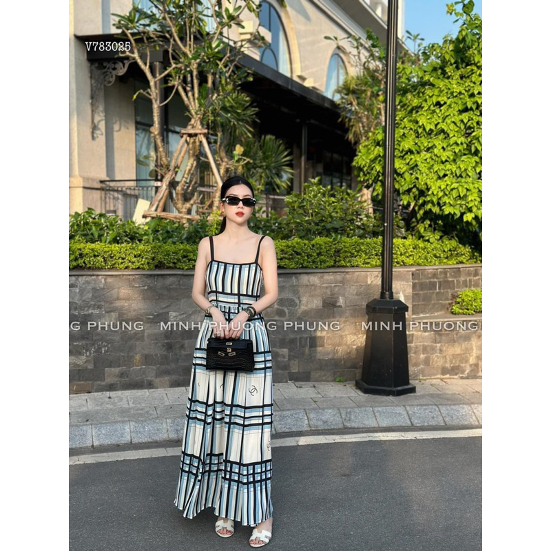 Váy hai dây kẻ chace cao cấp