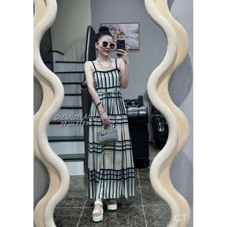 Váy hai dây kẻ chace cao cấp