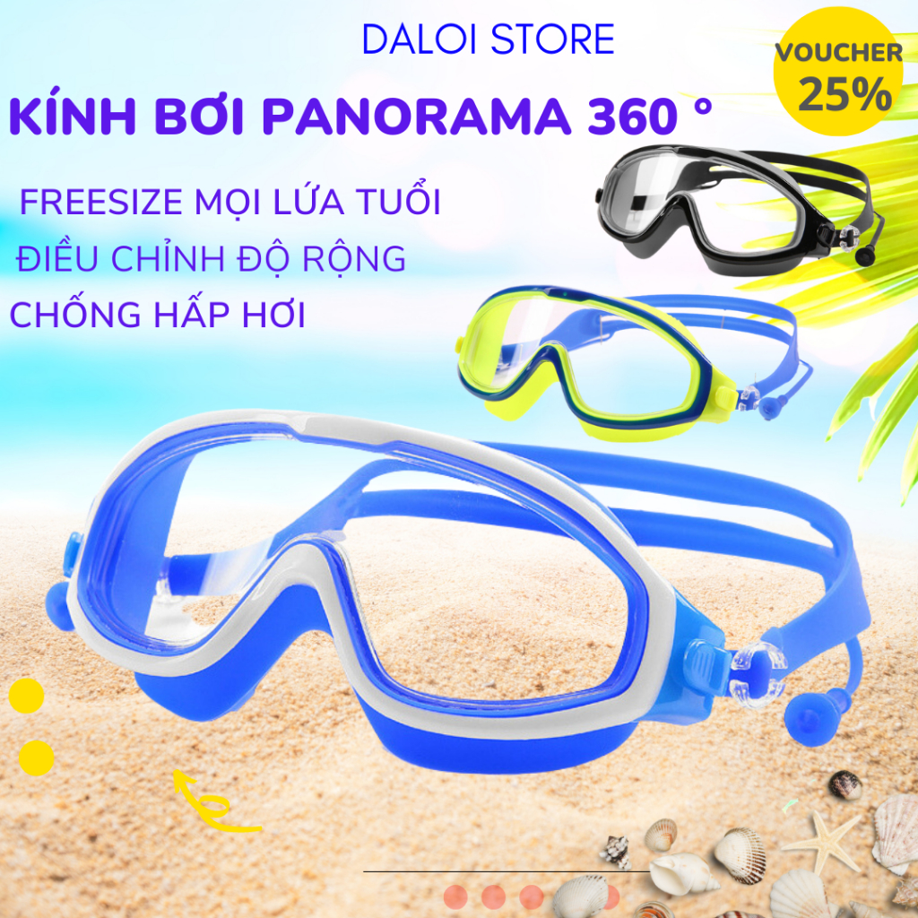 Kính bơi người lớn trẻ em silicon góc rộng 360 độ chính hãng chống nước Chống Tia UV nam nữ cho bé đi biển KB DALOI