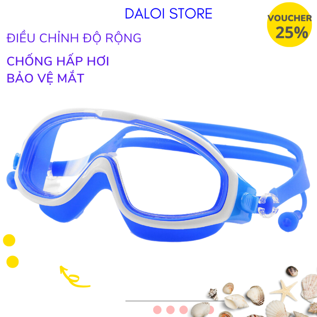 Kính bơi người lớn trẻ em silicon góc rộng 360 độ chính hãng chống nước Chống Tia UV nam nữ cho bé đi biển KB DALOI