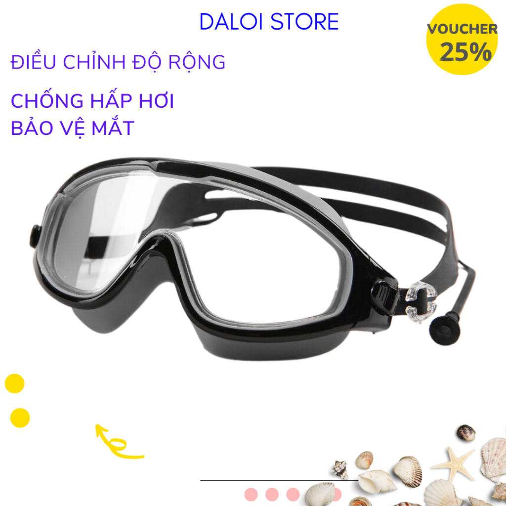 Kính bơi người lớn trẻ em silicon góc rộng 360 độ chính hãng chống nước Chống Tia UV nam nữ cho bé đi biển KB DALOI