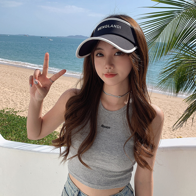Nón Kết Chống Nắng Hở Nửa Đầu Nam Nữ Phối Chữ Kẻ Viền Menglandi Kiểu Hàn RQN2318