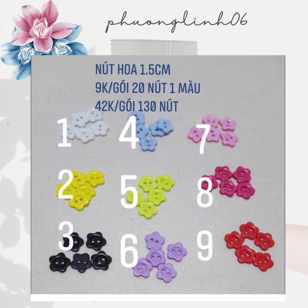 Nút nhựa hoa 1.5cm gói 20 nút