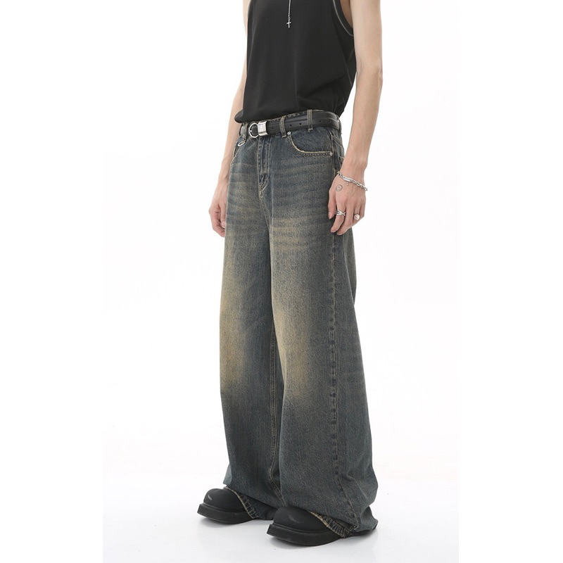 Quần jean nam dáng widefit ống rộng baggy cạp cao màu dirtwash Brokeboiz