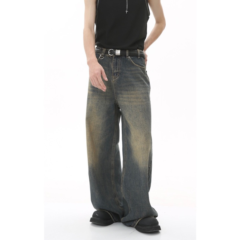 Quần jean nam dáng widefit ống rộng baggy cạp cao màu dirtwash Brokeboiz