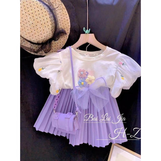 Sét váy bé gái tay bồng thêu hoa 10-30kg