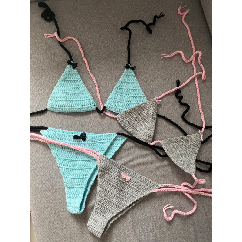 Crochet coquette bikini | Bikini móc len đính nơ dễ thương