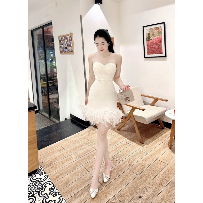 Đầm Cúp Ngực Phối Lông Bling Bling Kèm Ảnh Thật Mã GH1005