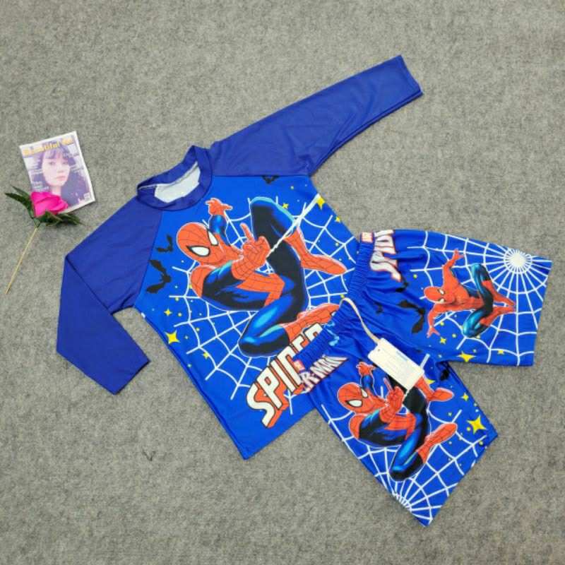 Sét Bơi Rời Tay Dài Bé Trai 2 Màu Xanh Đỏ Hình Nhân Vật Siêu Nhân Nhện Superman,đủ size 10 đến 55 ký,Hàng Sẵn Sll