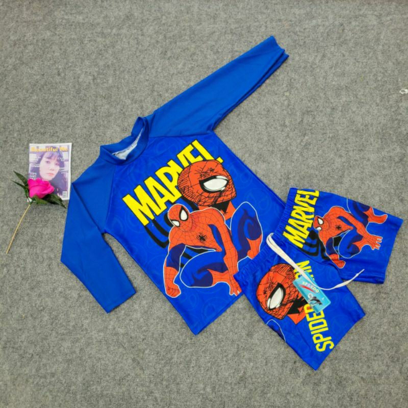 Sét Bơi Rời Tay Dài Bé Trai 2 Màu Xanh Đỏ Hình Nhân Vật Siêu Nhân Nhện Superman,đủ size 10 đến 55 ký,Hàng Sẵn Sll
