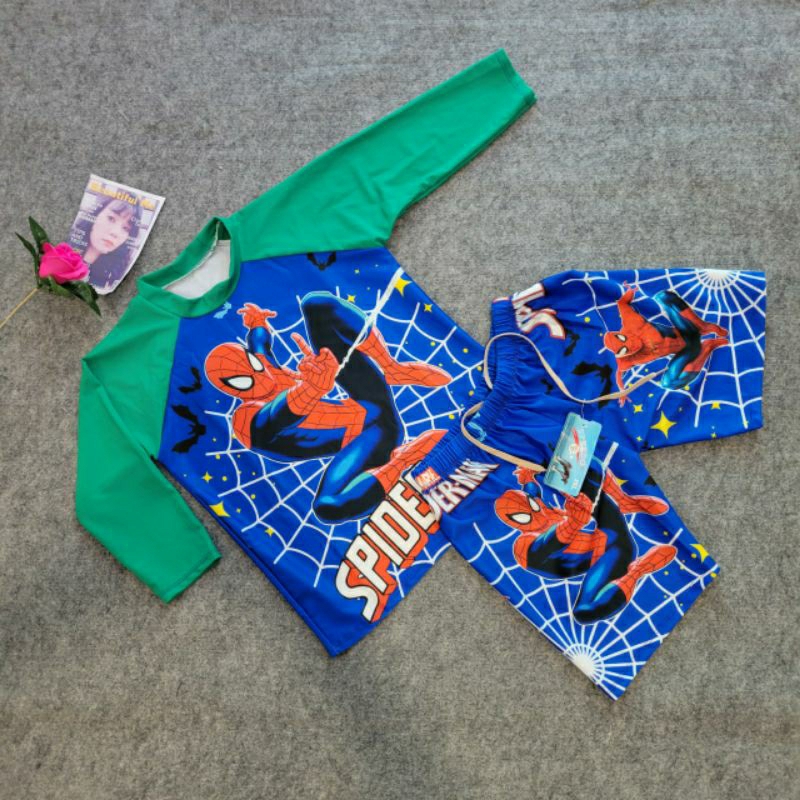 Sét Bơi Rời Tay Dài Bé Trai 2 Màu Xanh Đỏ Hình Nhân Vật Siêu Nhân Nhện Superman,đủ size 10 đến 55 ký,Hàng Sẵn Sll