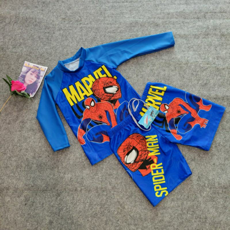 Sét Bơi Rời Tay Dài Bé Trai 2 Màu Xanh Đỏ Hình Nhân Vật Siêu Nhân Nhện Superman,đủ size 10 đến 55 ký,Hàng Sẵn Sll