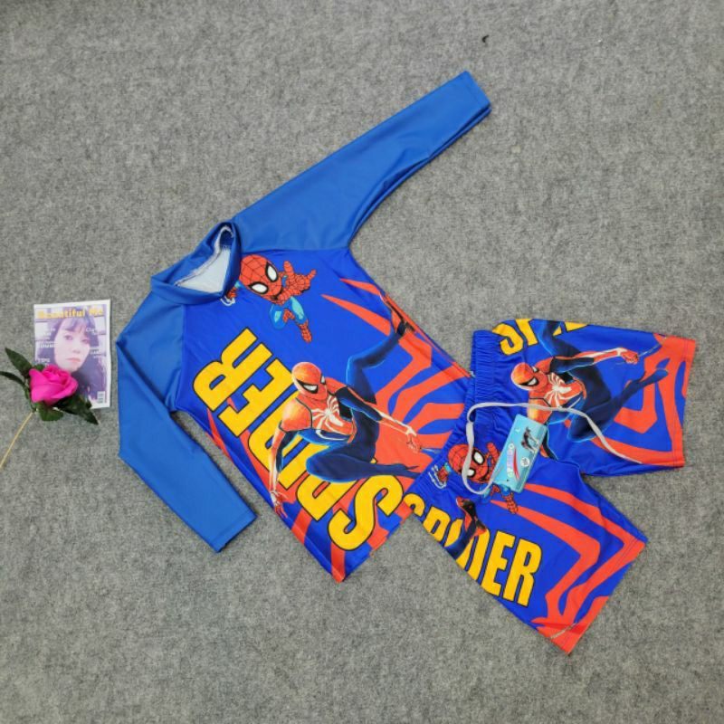 Sét Bơi Rời Tay Dài Bé Trai 2 Màu Xanh Đỏ Hình Nhân Vật Siêu Nhân Nhện Superman,đủ size 10 đến 55 ký,Hàng Sẵn Sll