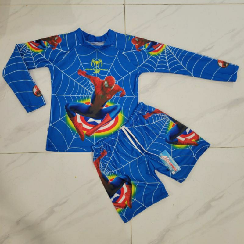 Sét Bơi Rời Tay Dài Bé Trai 2 Màu Xanh Đỏ Hình Nhân Vật Siêu Nhân Nhện Superman,đủ size 10 đến 55 ký,Hàng Sẵn Sll