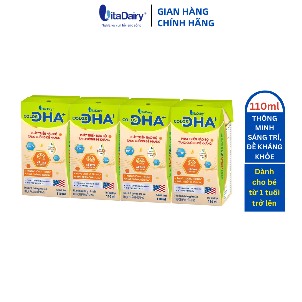 Sữa bột pha sẵn Colos DHA+ lốc 110ml giúp bé thông minh sáng trí, đề kháng khỏe- VitaDairy